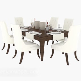 Table à manger en bois massif modèle 3D