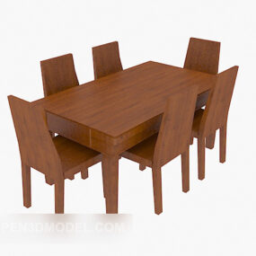 ठोस लकड़ी आयताकार डाइनिंग टेबल कुर्सी 3डी मॉडल
