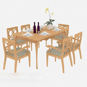 Solid Wood Home Dining Chairs Table Furniture 3d model