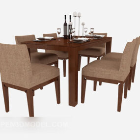 Solid Wood Home Dining Table Chair 3d model