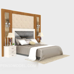 Furniture Double Bed With Back Wall Decor 3d model