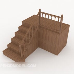 Solid Wood Home Stair L Shaped 3d model