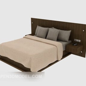 أثاث سرير مزدوج بسيط من الخشب الصلب نموذج ثلاثي الأبعاد