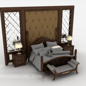3д модель двуспальной кровати в неоклассическом стиле из массива дерева