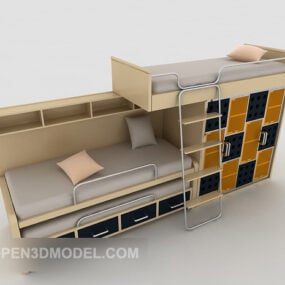 实木双层床柜组合3d模型