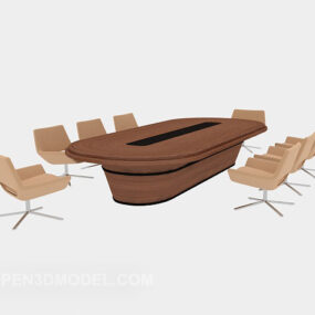 Solid Wood Round Conference Table 3d model