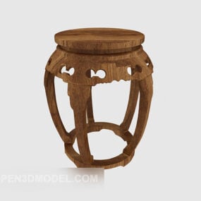 Solid Wood Round Stool 3d model