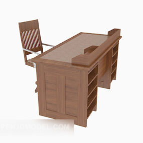 نموذج مكتب من الخشب الصلب بتصميم بسيط ثلاثي الأبعاد