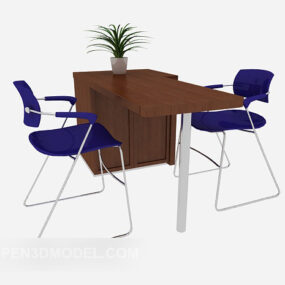 Solid Wood Simple Work Table Chair 3d model