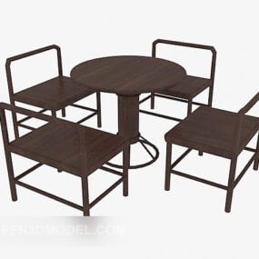 Mesa redonda pequeña de madera maciza, silla, muebles, modelo 3d