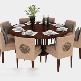 Solid Wood Round Table Chair 3d model