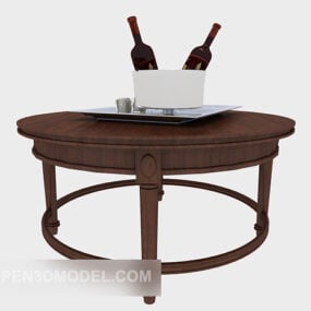 طاولة جانبية من الخشب الصلب مع نموذج أدوات المائدة ثلاثي الأبعاد