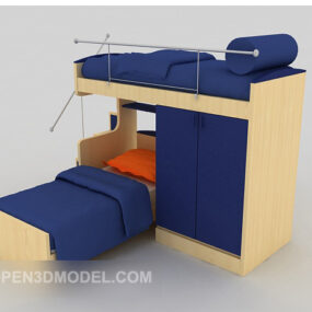 Mô hình giường lên xuống gỗ nguyên khối 3d