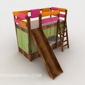 Litera arriba y abajo de madera maciza, cama individual, modelo 3d