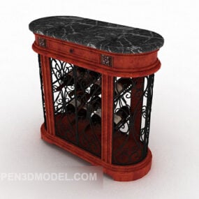 Red Solid Wood Wine Cabinet 3d model
