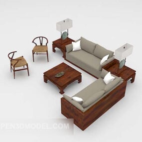 Modelo 3D de móveis de madeira para sofá do Sudeste Asiático