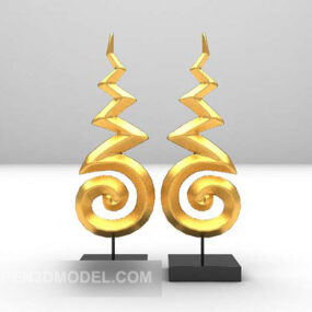 Asian Golden Ornament On Stand 3d model
