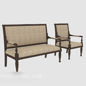 Sofa wieloosobowa Asia z litego drewna Model 3D