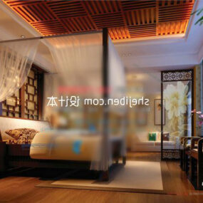 مدل سه بعدی اتاق خواب به سبک آسیای جنوب شرقی
