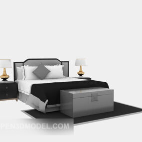 3д модель кровати в стиле Юго-Восточной Азии с лампой