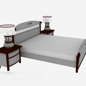 سرير مزدوج على الطراز الآسيوي لون رمادي نموذج ثلاثي الأبعاد