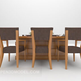 Wooden Square Table With Chairs 3d model