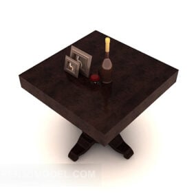 Square Solid Wood Side Table 3d model