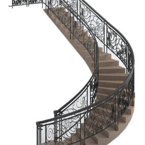 מעקות ברזל מדרגות מעוקלות יוקרתיות דגם תלת מימד