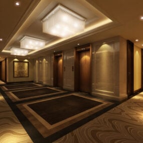 Hall del ascensor del hotel modelo 3d