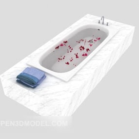 Mô hình 3d bồn tắm đá trang trí hoa