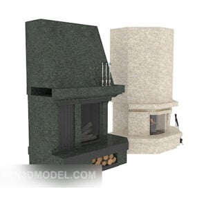 Stone Home Fireplace 3d model