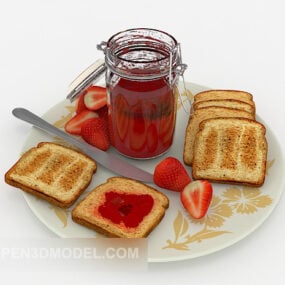 Strawberry Jam And Bread Slices 3d model