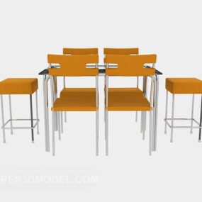 Stylish Yellow Wood Table Chair 3d model