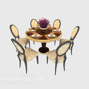 5 People Round Dining Table 3d model