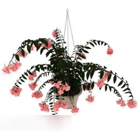 نموذج ثلاثي الأبعاد لشجرة نبات محفوظ بوعاء زهرة حمراء