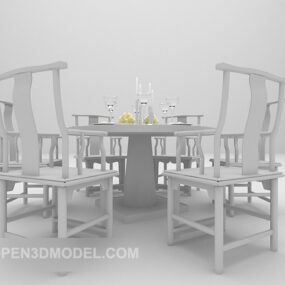 Wooden Table Grey Furniture 3d model