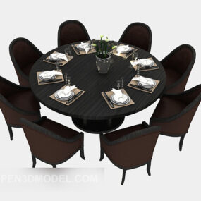 Large Round Table Chair Set 3d model