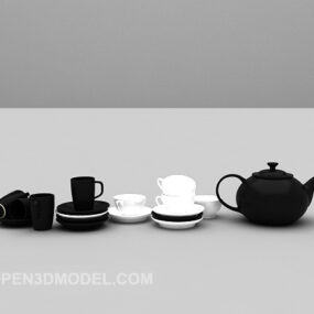 चाय का सेट काला और सफेद 3डी मॉडल