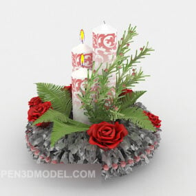 Candle Decoration With Flower 3d model