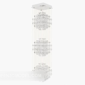Lampadario lungo in cristallo a tre sfere Modello 3d