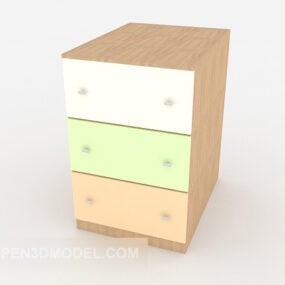 Three-color Wooden Bedside Table 3d model