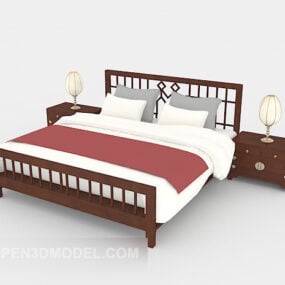 Traditional Chinese Double Bed Furniture 3d model
