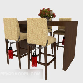 3д модель традиционного изысканного стола и стульев