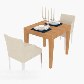 Two-person Square Dining Table Chair 3d model