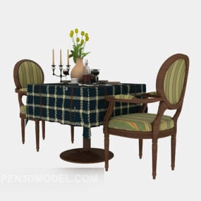 कपड़े से ढकी दो व्यक्तियों वाली टेबल कुर्सी 3डी मॉडल