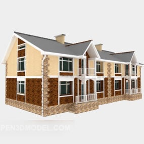 3д модель двухэтажного дома-бунгало