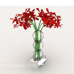 Conjunto de decoración de jarrón Flor roja Modelo 3d