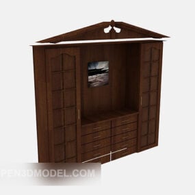 Wardrobe With Tv Cabinet Brown Wooden 3d model
