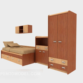 Armoire de chambre à coucher en bois de noyer modèle 3D