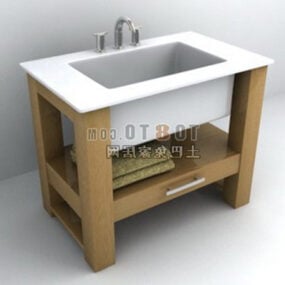 木桌上的洗脸盆3d模型